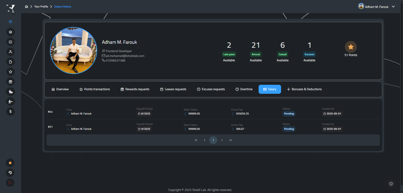 Profile view (Salary)